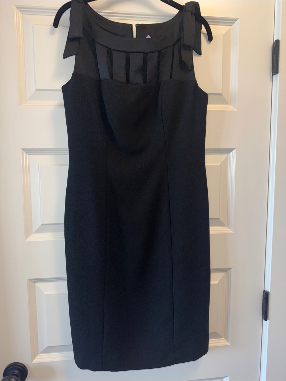 Chetta B tie shoulder black sheath dress